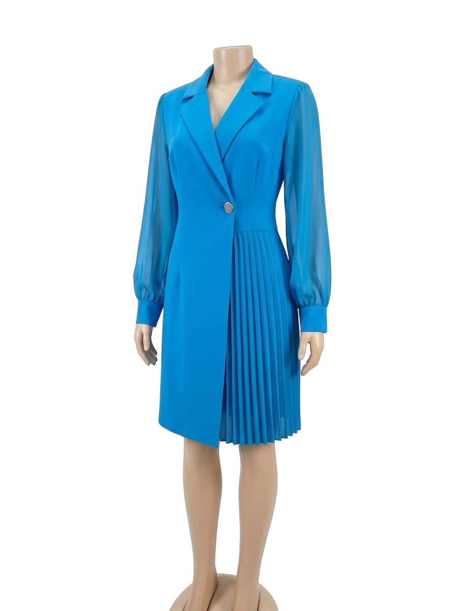 Azure Blue Asymmetrical Pleated Blazer Dress